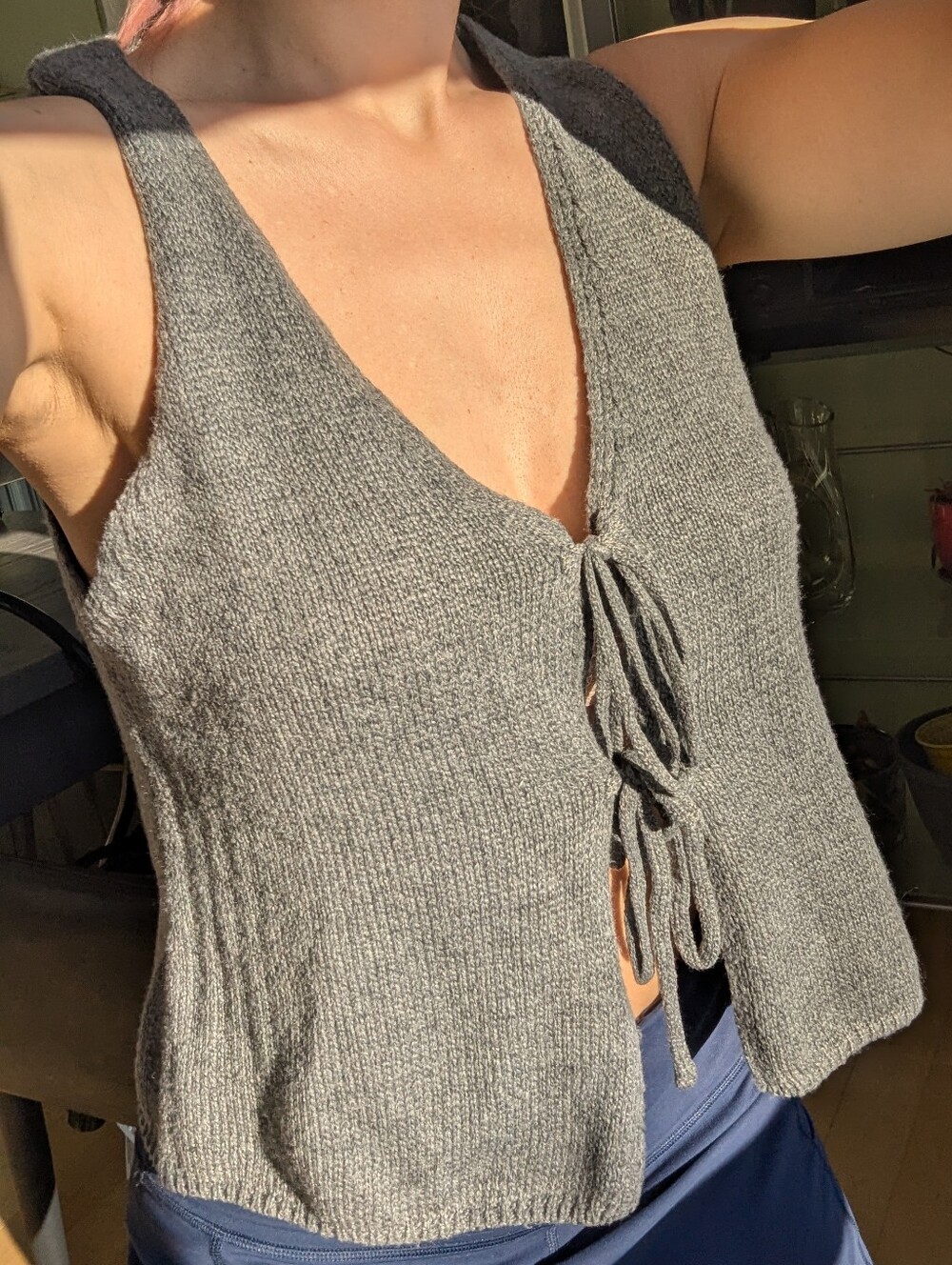 SHEIN Gray Knit Tie-Front Tank Top